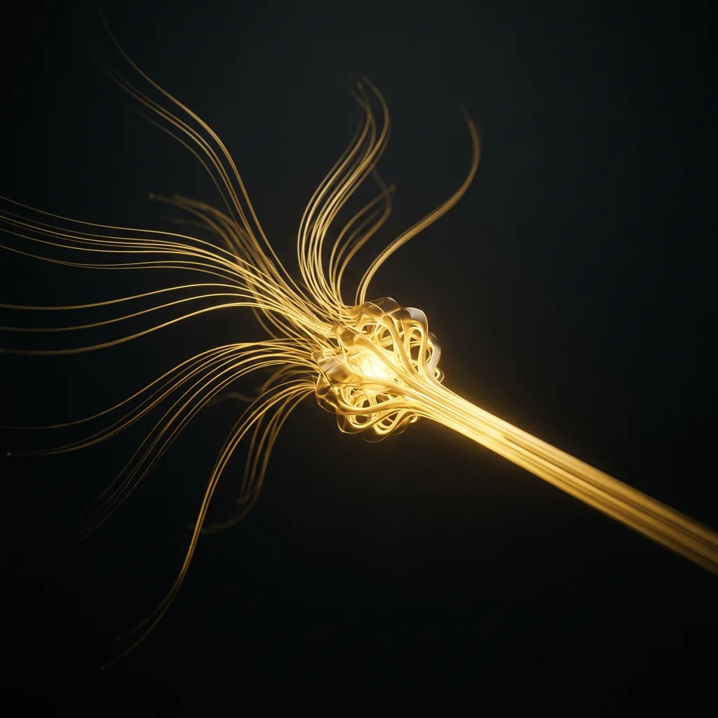 Abstract gold data streams converging into a single pipeline node