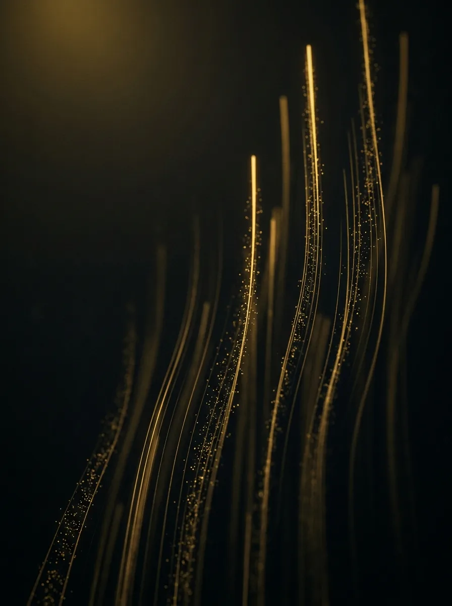 Abstract gold data streams rising upward through black space, suggesting calls climbing month over month